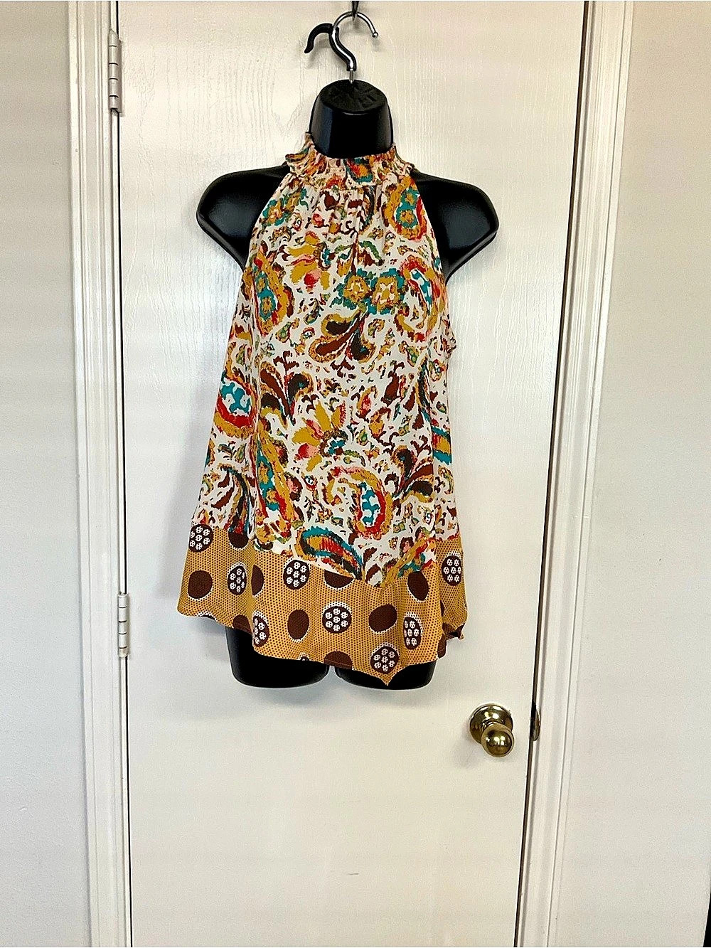Cato Paisley Halter Tank in Brown & White Size Small